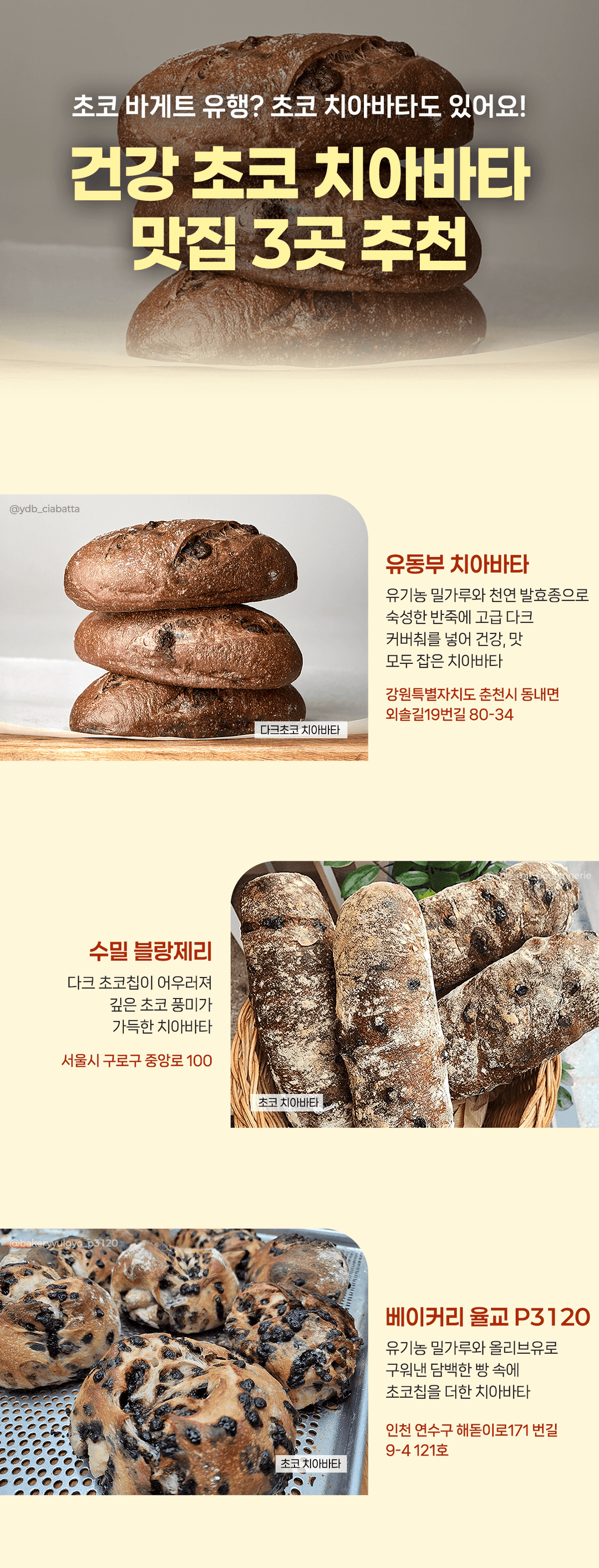 건강한 초코 치아바타도 함 잡솨보세요, 초코 치아바타 맛집 3곳 추천